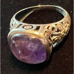 Vintage Large Natural Amethyst Stone and Sterling(925) Ring Size 8.5